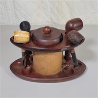 Wood & Leather Pipe Stand w/ 4 Pipes