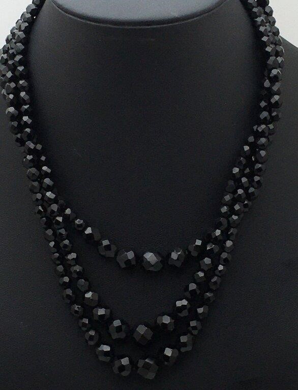 Black Glass Beaded Costume Necklace