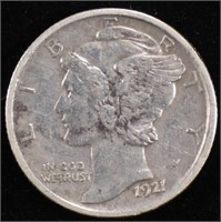 1921-D MERCURY DIME AU