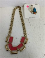 Gold/Pink Necklace w/ Crown Jewels Ring
