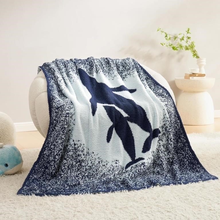 New 50X60 Whale Knitted Throw Blanket