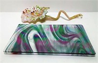 Art Glass Flower & Tray