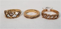 3- Gold Color Rings w/ Diamonds