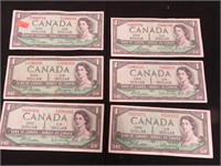 6 - Can 1954 $1 bills, circulated