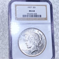 1927 Silver Peace Dollar NGC - MS64