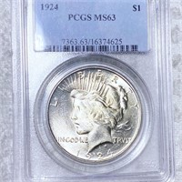 1924 Silver Peace Dollar PCGS - MS63