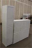 (2) 3-Door White Laundry Cabinets & Utility
