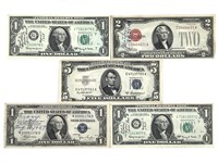 $5 Dollar Silver Certificate & Other US Notes