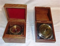 Boxed compass & clock.