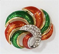 Beautiful Vintage Enamel & Rhinestone Brooch