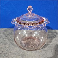 Old colony pink glass jar & lid