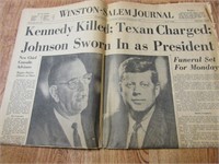 1963 Kennedy/Johnson Newspaper Winston Salem