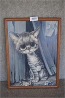1960s Framed Gig Pity Kitty, "Big Eye Alley Cat"