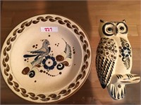 Ceramic Dish and Owl Wall Ornament
