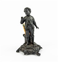 Cast Metal Standing Boy Matchstick Holder