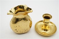 Brass Candleholder & Brass Vase