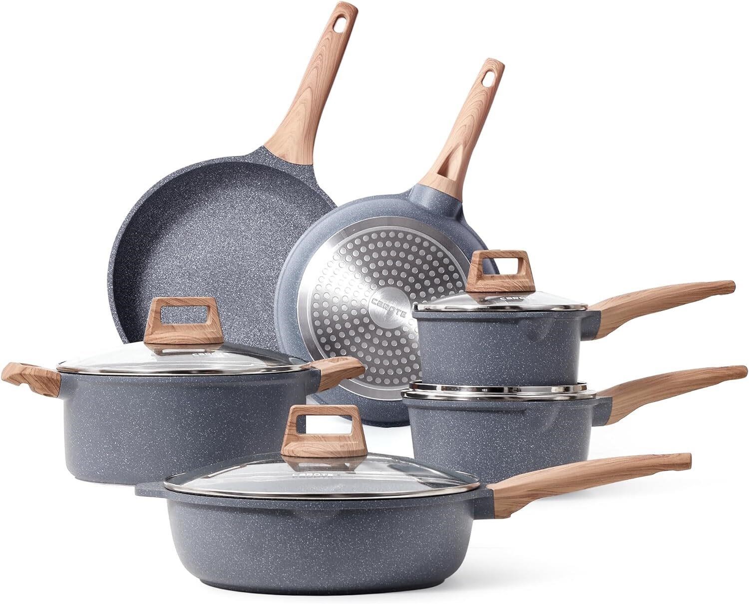 CAROTE 10 Pcs Pots and Pans Set  Granite