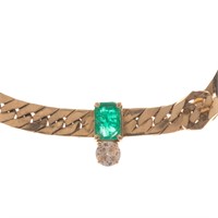 A Lady's Emerald and Diamond Necklace in 14K