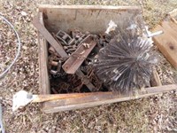 Wood box with chains and chimney brush