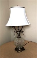 Brass & Glass Table Lamp- Silk Shade