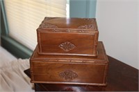 Pair of Handmade Wooden Jewelry Boxes with Secret