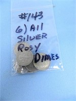 (6) All Silver Rosy Dimes