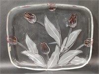 Mikasa Frosted Glass Pink Tulip Serving Tray