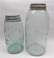 2 Old Fruit Jars: Marion 2qt., Mason's Patent 1qt.