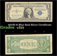 1957B $1 Blue Seal Silver Certificate Grades vf+