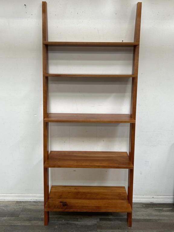 Mid century modern 5 tier leaning wood bookshelf