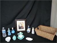 AVON PRODUCTS & BOTTLES,BASKET & PICTURE
