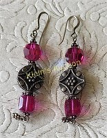 sterling & rose swarovski ? glass earrings 2 1/2"