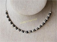 modern hematite & sterling silver necklace 18"
