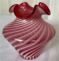 1940s Fenton Cranberry Optic Swirl 5.5" Vase