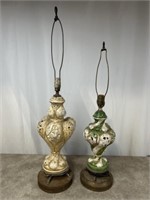 Vintage ceramic and brass table lamp bases, set