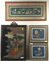 Chinese Reverse Glass Painting, Three Textiles