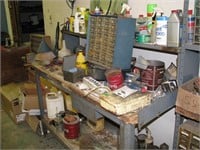 Shop worktable with misc items