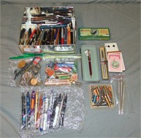 Large Lot of Assorted Pens, Pencils, Parts, Etc