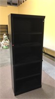 Five shelf black bookcase with three adjustable