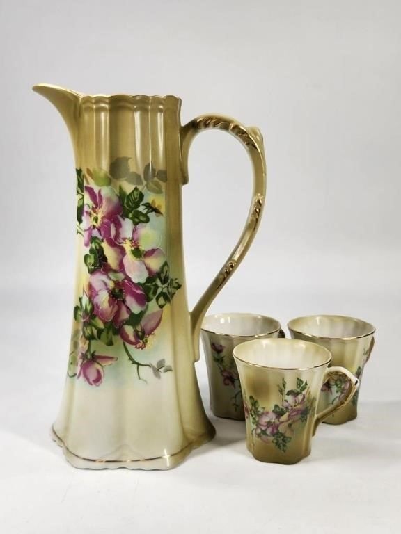 NIPPON HAND-PAINTED PITCHER & (3) CUPS