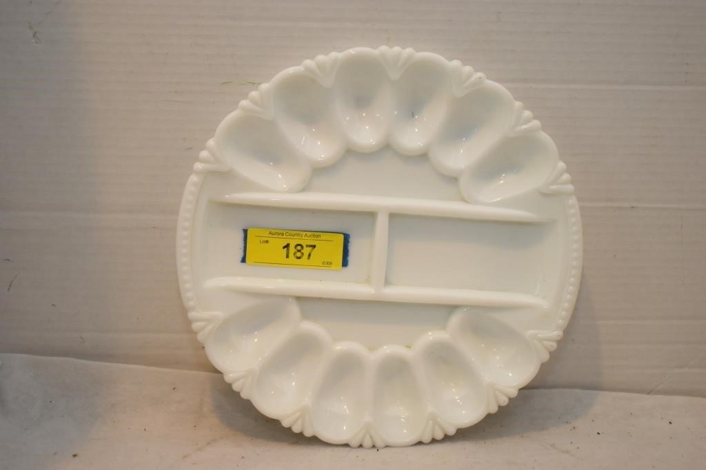 LE Smith Milk Glass Deviled Egg/Oyster Tray 1960's