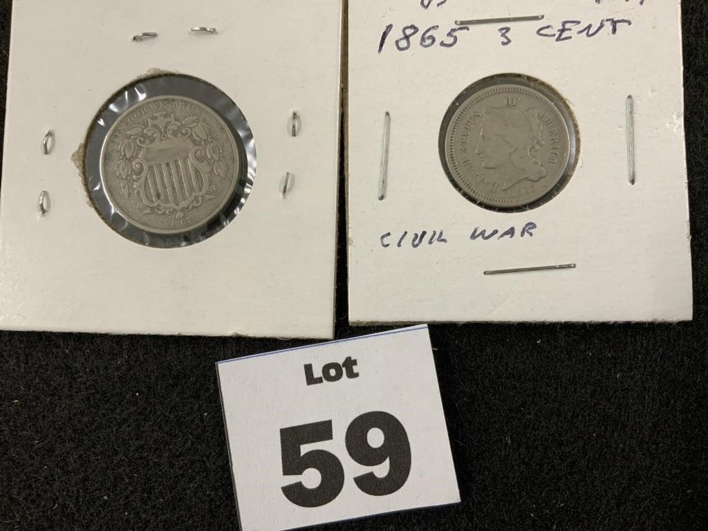 1865 Three Cent Piece; 1867 Shield Nickel