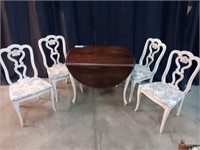 FRENCH PROVINCIAL DROP LEAF TABLE AND CHAIRS