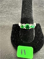 3 Green Stones Ring sz 9 1/2 Marked 925