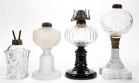 ASSORTED GLASS KEROSENE STAND LAMPS, LOT OF