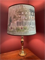Brass lamp with pierced lampshade