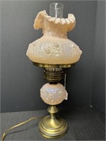 Fenton cabbage rose opalescent pink table lamp