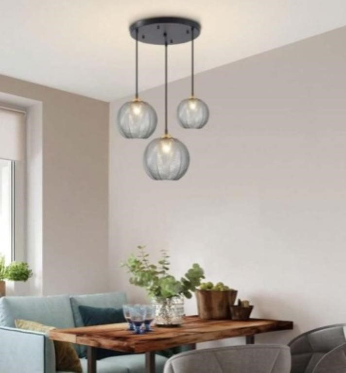 KCO 3-Light Blue Striped Glass Pendant Fixture