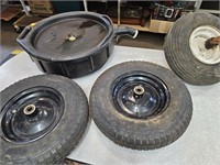 Lot of Utlity Tires & Oil Change Pans