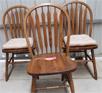 (3) Slat Back Oak Chairs w/ Cushions